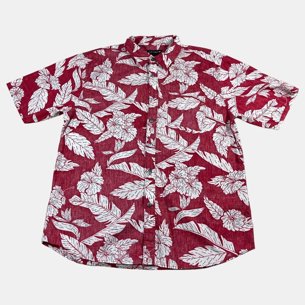 Ocean Current Mens Size XL Red White Floral Hibiscus Hawaii Button Up Shirt